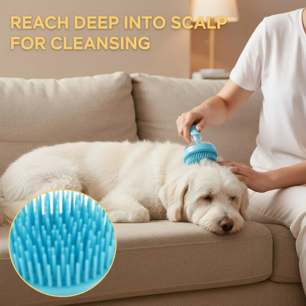 Transform Bath Time with the 2026 Universal 2-in-1 Pet Bath and Grooming Brush – Integrated Soap Dispenser, Ergonomic Handle, and Gentle Massage for Dogs and Cats!