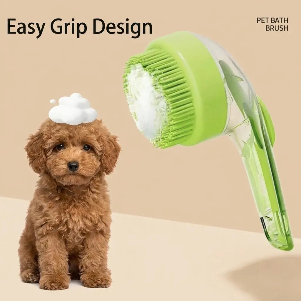 Transform Bath Time with the 2026 Universal 2-in-1 Pet Bath and Grooming Brush – Integrated Soap Dispenser, Ergonomic Handle, and Gentle Massage for Dogs and Cats!