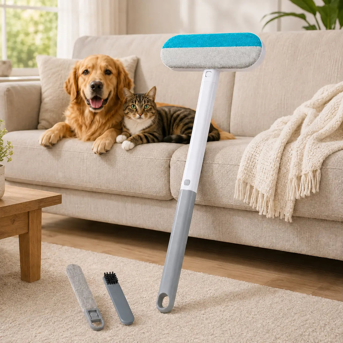 Transform Your Home with the 4-in-1 Reusable Pet Hair Remover Brush – Effortlessly Clean Upholstery, Carpets, Bedding, and Car Fabrics!