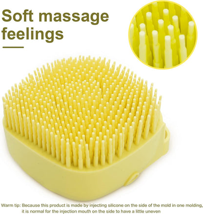 Pet Bath Brush with Integrated Shampoo Dispenser - Dog Bathing Scrubber (Yellow)