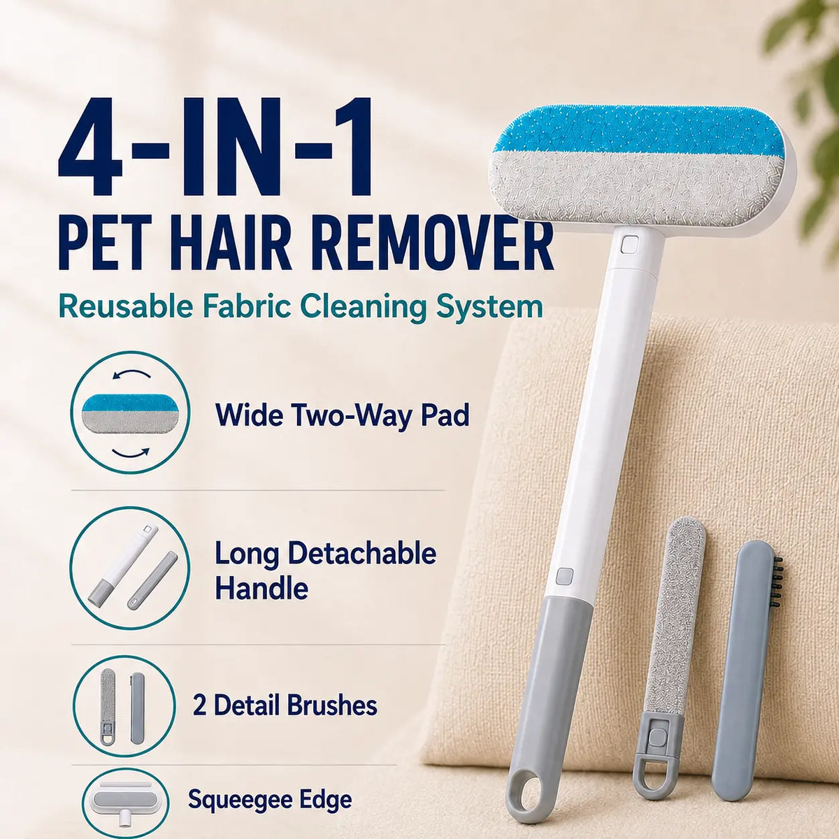 Transform Your Home with the 4-in-1 Reusable Pet Hair Remover Brush – Effortlessly Clean Upholstery, Carpets, Bedding, and Car Fabrics!