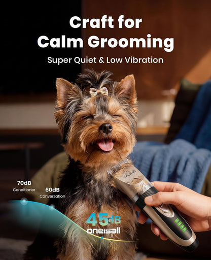 Premium Professional Grooming Clippers for Dogs, Cats, and Rabbits - Cordless, Quiet, and Rechargeable with LCD Display