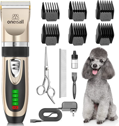 Premium Professional Grooming Clippers for Dogs, Cats, and Rabbits - Cordless, Quiet, and Rechargeable with LCD Display